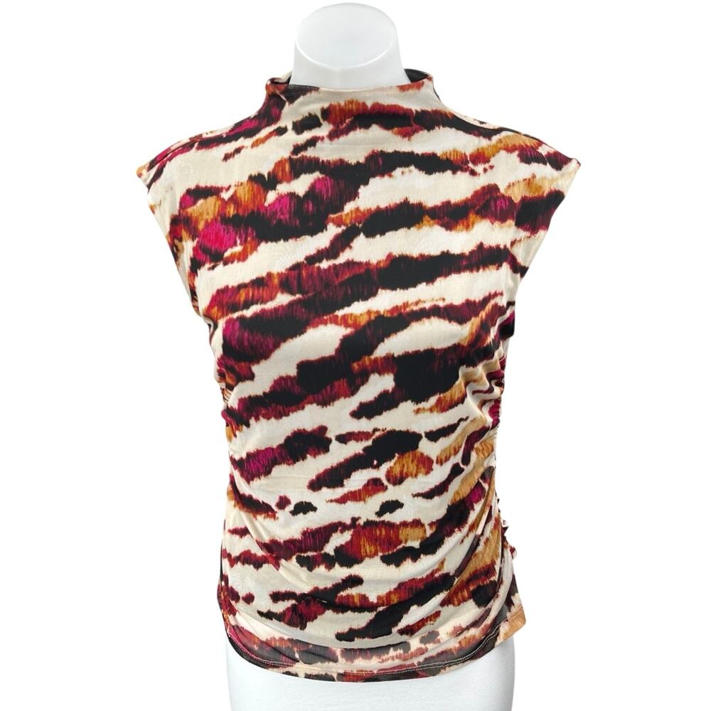 DKNY Women's Multicolor Tie Dye Sleeveless Ruched Mock Neck Pullover Tank Top S